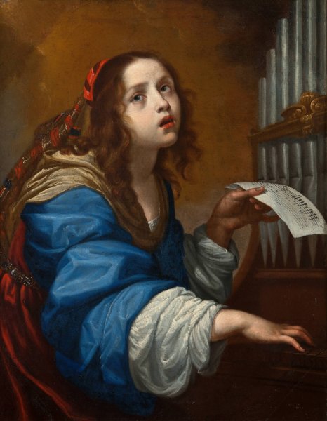 St Cecilia Playing the Organ by Onorio Marinari - Hand-Painted Oil Painting Reproduction