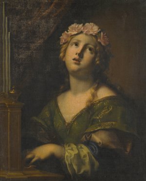 St. Cecilia Wearing A Crown Of Flowers, Playing An Organ by Onorio Marinari Oil Painting