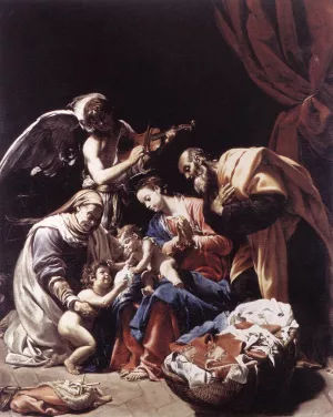 Holy Family with St Elizabeth, the Young St John the Baptist and an Angel by Orazio Borgianni - Oil Painting Reproduction