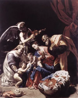 Holy Family with St Elizabeth, the Young St John the Baptist and an Angel Oil painting by Orazio Borgianni