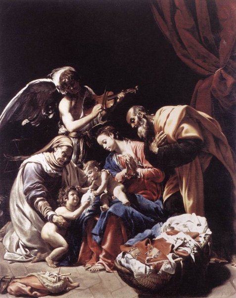 Holy Family with St Elizabeth, the Young St John the Baptist and an Angel by Orazio Borgianni - Hand-Painted Oil Painting Reproduction