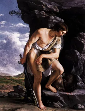 David Contemplating the Head of Goliath by Orazio Gentileschi - Oil Painting Reproduction