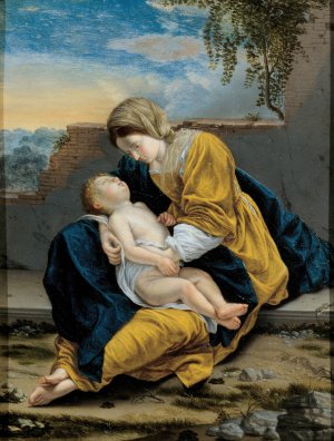 Madonna and Child in a landscape by Orazio Gentileschi Oil Painting