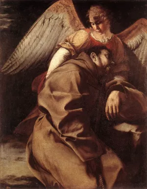 St Francis Supported by an Angel by Orazio Gentileschi - Oil Painting Reproduction