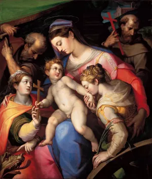 The Holy Family, With St Catherine Of Alexandria, St Margaret Of Antioch And St Francis Of Assisi by Orazio Samacchini Oil Painting