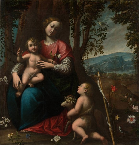 Main Product Photo of Madonna and Child with the Infant Saint John the Baptist  Painting by Orsola Maddalena Caccia