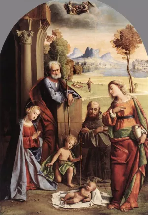 Nativity with Saints by Ortolano Oil Painting
