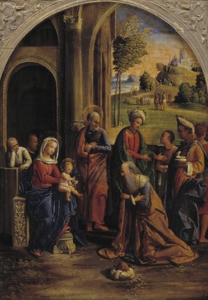 The Adoration of the Kings by Ortolano Oil Painting