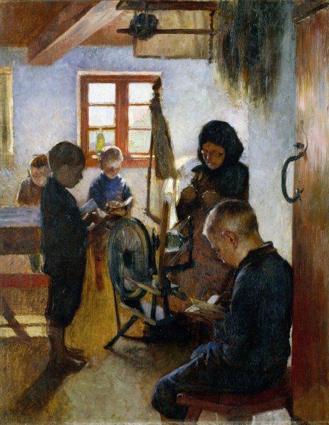 In the Village School  by Oscar Bjorck - Hand-Painted Oil Painting Reproduction