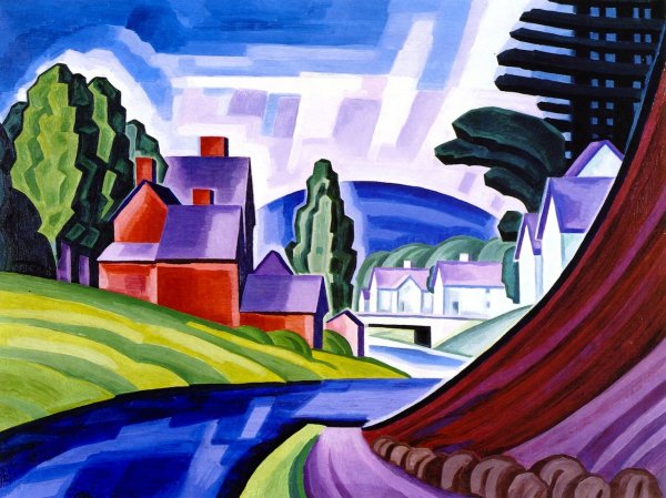 Space Motive - A New Jersey Valley Wharton by Oscar Bluemner - Hand-Painted Oil Painting Reproduction