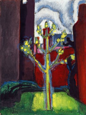 Young Tree in Red Courtyard by Oscar Bluemner Oil Painting