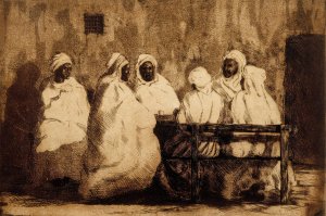 Arabs In Front Of A Cafe In Biskra by Oscar Parviainen Oil Painting