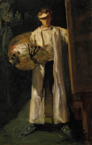 Self-Portrait In Electric Light by Oscar Parviainen Oil Painting