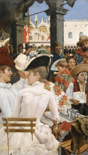 The Cafe, St. Mark's Square, Venice by Oscar Wilson Oil Painting