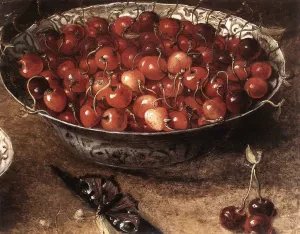 Still-Life with Cherries and Strawberries in China Bowls Detail by Osias Beert - Oil Painting Reproduction