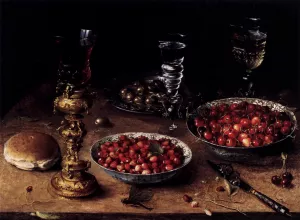 Still-Life with Cherries and Strawberries in China Bowls by Osias Beert - Oil Painting Reproduction