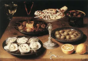 Still-Life with Oysters and Pastries by Osias Beert - Oil Painting Reproduction