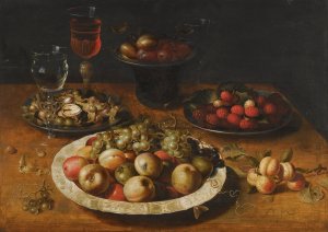 A Still Life Of Apples And Grapes In A Blue-And-White Porcelain Bowl, by Osias Beert The Elder Oil Painting