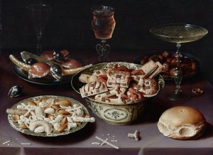 A Still Life Of Porcelain Vessels Containing Sweets… by Osias Beert The Elder Oil Painting
