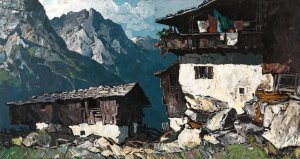 Bauernhof im Hochgebirge by Oskar Mulley Oil Painting