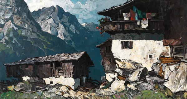 Main Product Photo of Bauernhof im Hochgebirge Painting by Oskar Mulley