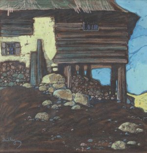 Bergbauernhof Pastell by Oskar Mulley Oil Painting