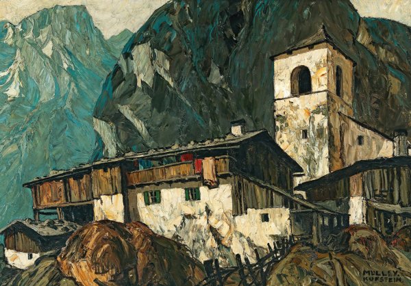 Main Product Photo of Mountain church and farm  Painting by Oskar Mulley