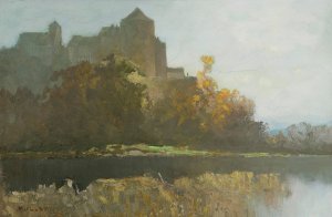 The Kufstein Fortress in Twilight by Oskar Mulley Oil Painting