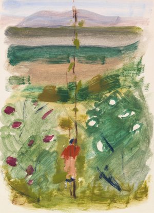Landschaft mit Ruckenfigur zwischen Buschen by Oskar Schlemmer Oil Painting