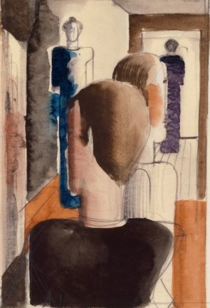 Preliminary Study for 'Five Figures in Space, Roman' by Oskar Schlemmer Oil Painting