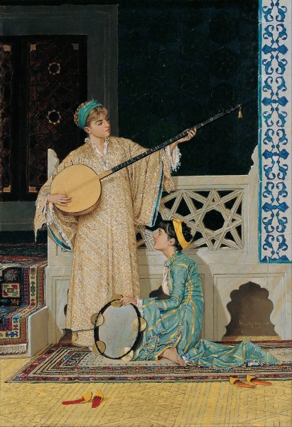 Two Musician Girls by Osman Hamdi Bey - Hand-Painted Oil Painting Reproduction