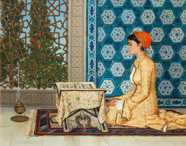 Young Woman Reading  by Osman Hamdi Bey - Hand-Painted Oil Painting Reproduction