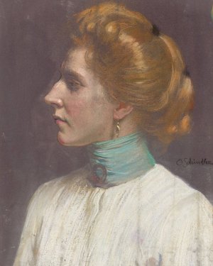 Frau mit goldenem Haar im Profil nach links by Osmar Schindler Oil Painting