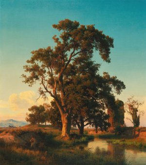 A majestic tree in the evening light by Oswald Achenbach Oil Painting