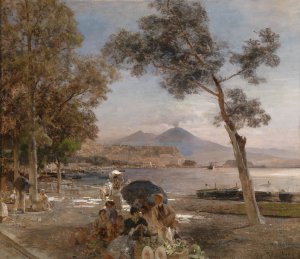 Abendstimmung am Golf von Neapel by Oswald Achenbach Oil Painting