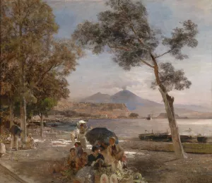 Abendstimmung am Golf von Neapel by Oswald Achenbach Oil Painting