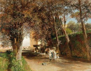 Afternoon in the park of Villa Torlonia in Frascati by Oswald Achenbach Oil Painting