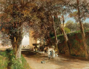 Afternoon in the park of Villa Torlonia in Frascati by Oswald Achenbach Oil Painting