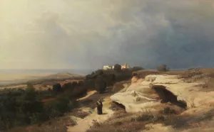 Campagnalandschaft mit wanderndem MOnch Oil painting by Oswald Achenbach