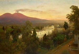 Campo Santo in Poggioreale, the Vesuvius Beyond by Oswald Achenbach Oil Painting