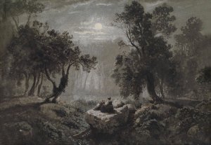 Eine romantische Waldlandschaft im Mondlicht by Oswald Achenbach Oil Painting