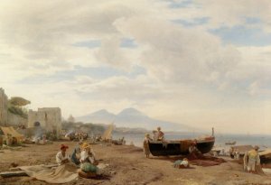 Fishermen on the Amalfi coast by Oswald Achenbach Oil Painting
