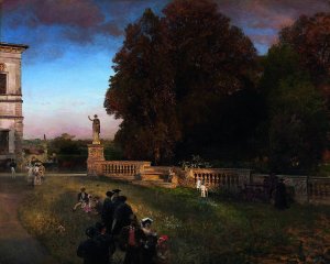 In the Park of the Villa Borghese by Oswald Achenbach Oil Painting