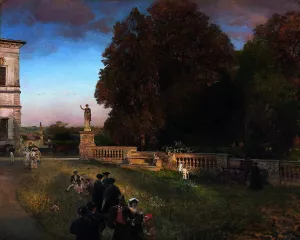 In the Park of the Villa Borghese by Oswald Achenbach Oil Painting