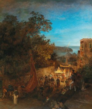 Ischia - Feast of St Anne, Casamicciola by Oswald Achenbach Oil Painting