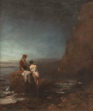 Night by the beach of Naples by Oswald Achenbach Oil Painting