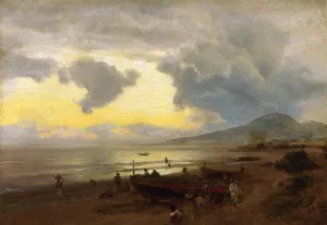 Sunset on the Shore by Oswald Achenbach Oil Painting