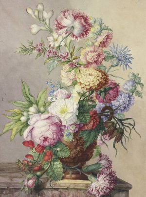 Blumenstraus In Einer Vase Auf Einem Marmortisch by Oswald Wijnen Oil Painting