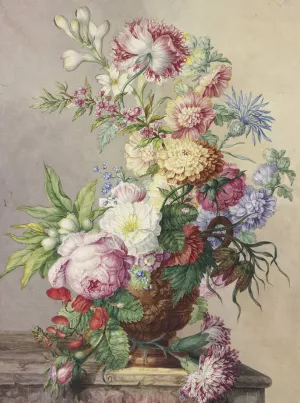 Blumenstraus In Einer Vase Auf Einem Marmortisch by Oswald Wijnen Oil Painting