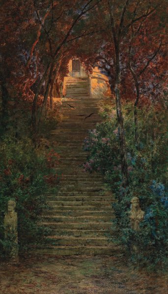 Aufgang zur Villa d'Este im Sonnenlicht by Othmar Brioschi - Hand-Painted Oil Painting Reproduction